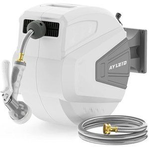 Retractable Garden Hose Reel,1/2 " x 65 ft w/ 9-Function Sprayer Nozzle (Grey)